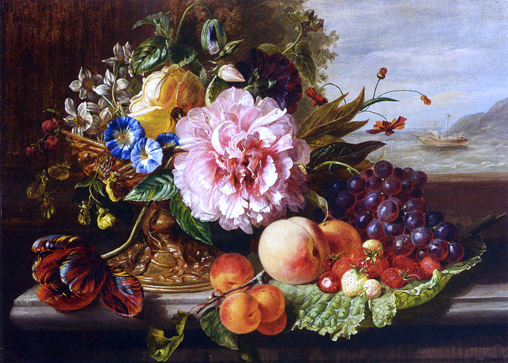  Helen Augusta Hamburger A Still Life With Flowers And Fruit - Hand Painted Oil Painting