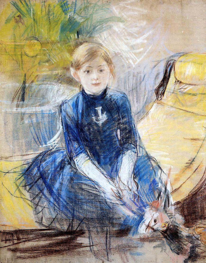  Berthe Morisot A Little Girl in a Blue Dress - Hand Painted Oil Painting