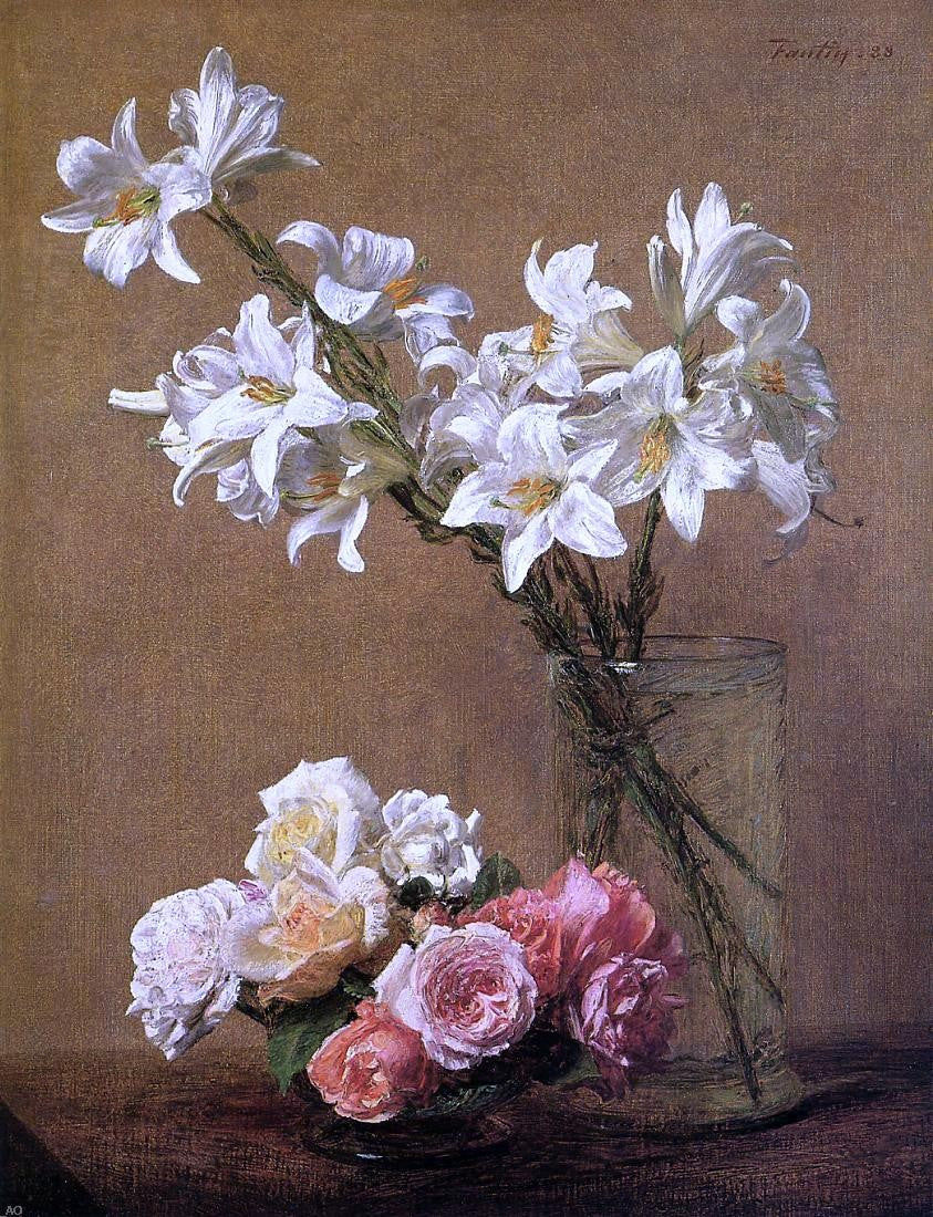  Henri Fantin-Latour Roses and Lilies - Hand Painted Oil Painting
