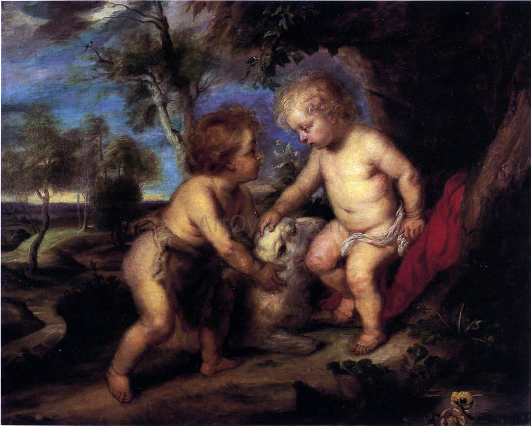  Theodore Clement Steele The Christ Child and the Infant St. John after Rubens - Hand Painted Oil Painting